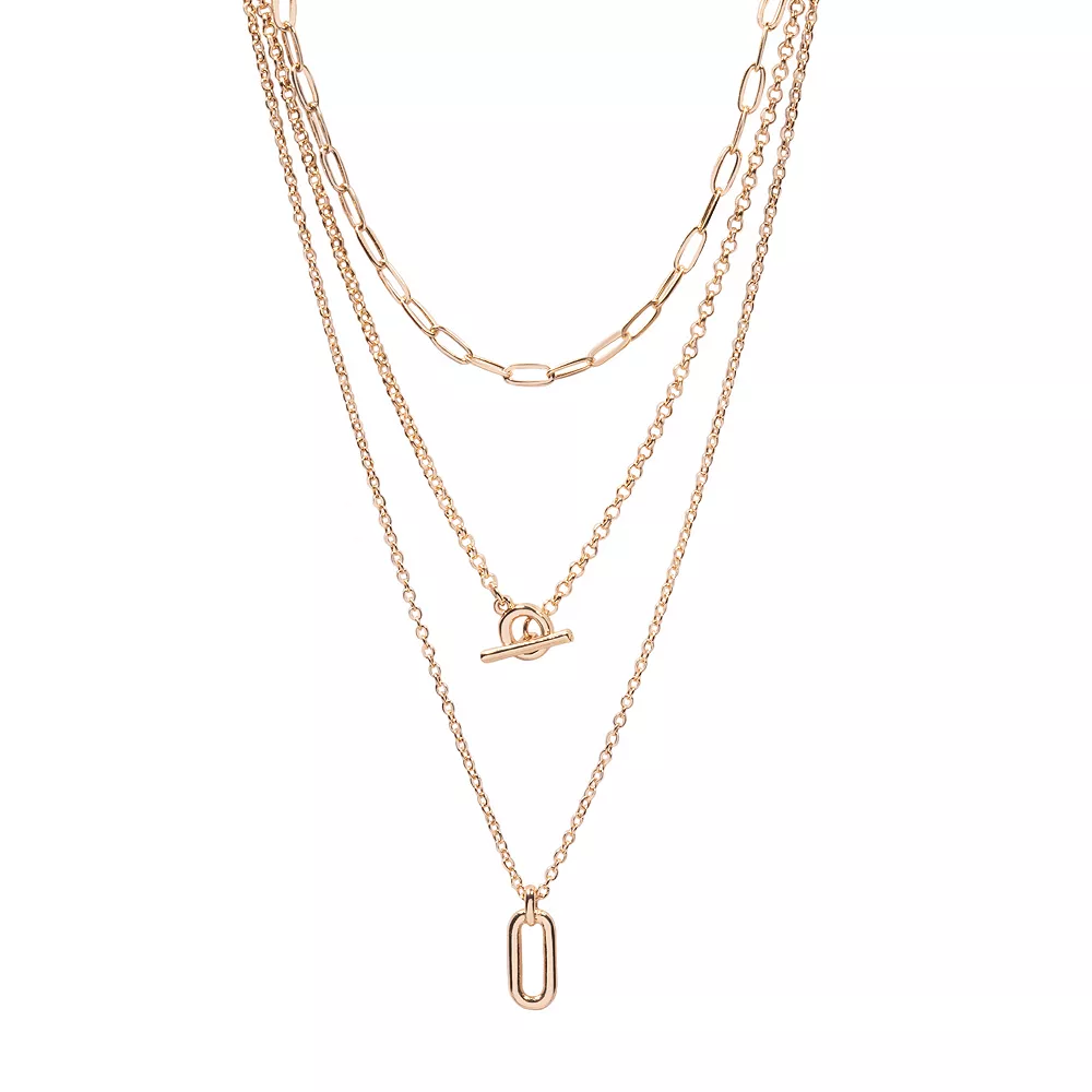 LC Lauren Conrad Gold Tone Three Row Metal Link Nickel Free Toggle Necklace