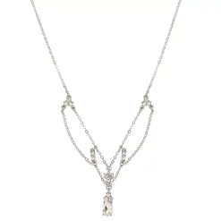 LC Lauren Conrad Silver Tone Chain Tiered with Stone Accents Necklace