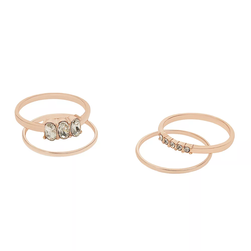 LC Lauren Conrad Rose Gold Tone Stone and Pave Ring Set