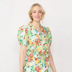 Women's LC Lauren Conrad Button-Front Puff-Sleeve Top