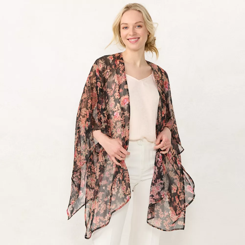 Women's LC Lauren Conrad Short Black Floral Ruana