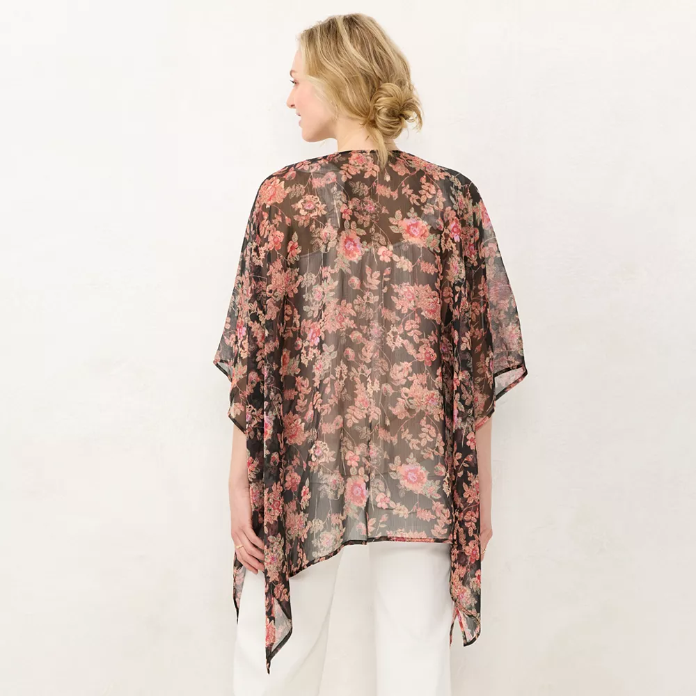 Women's LC Lauren Conrad Short Black Floral Ruana - Image 2