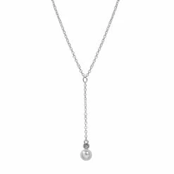 LC Lauren Conrad Silver Tone Simulated Pearl Charm Nickel Free Y Necklace