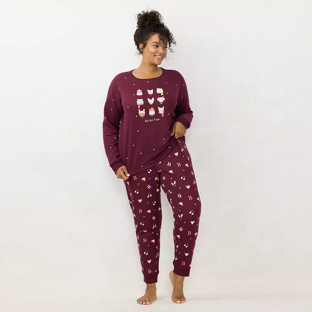 Plus Size LC Lauren Conrad Cozy Long Sleeve Pajama Top & Pajama Pants Set - Image 5