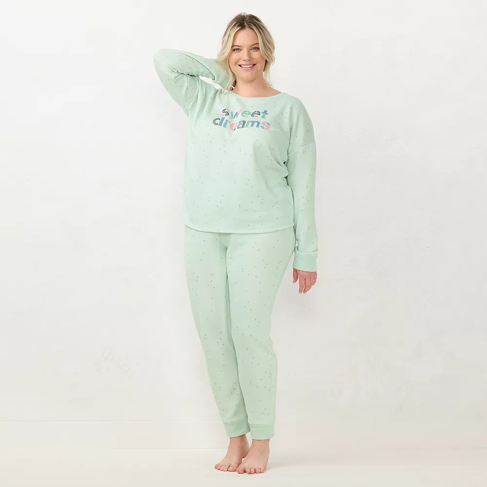 Plus Size LC Lauren Conrad Cozy Long Sleeve Pajama Top & Pajama Pants Set