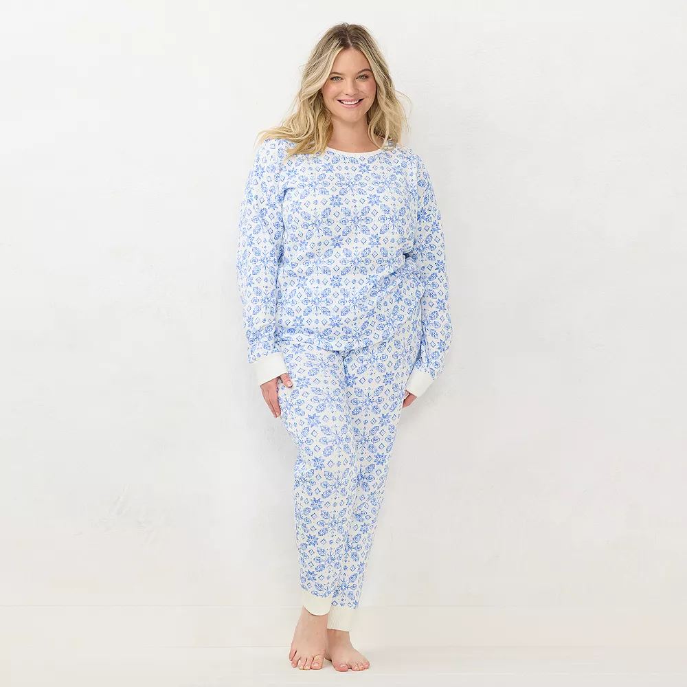 Plus Size LC Lauren Conrad Cozy Long Sleeve Pajama Top & Pajama Pants Set - Image 7